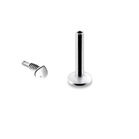 Little Heart Internal Threaded Labret Flat Back Earrings - Picture 5 of 5